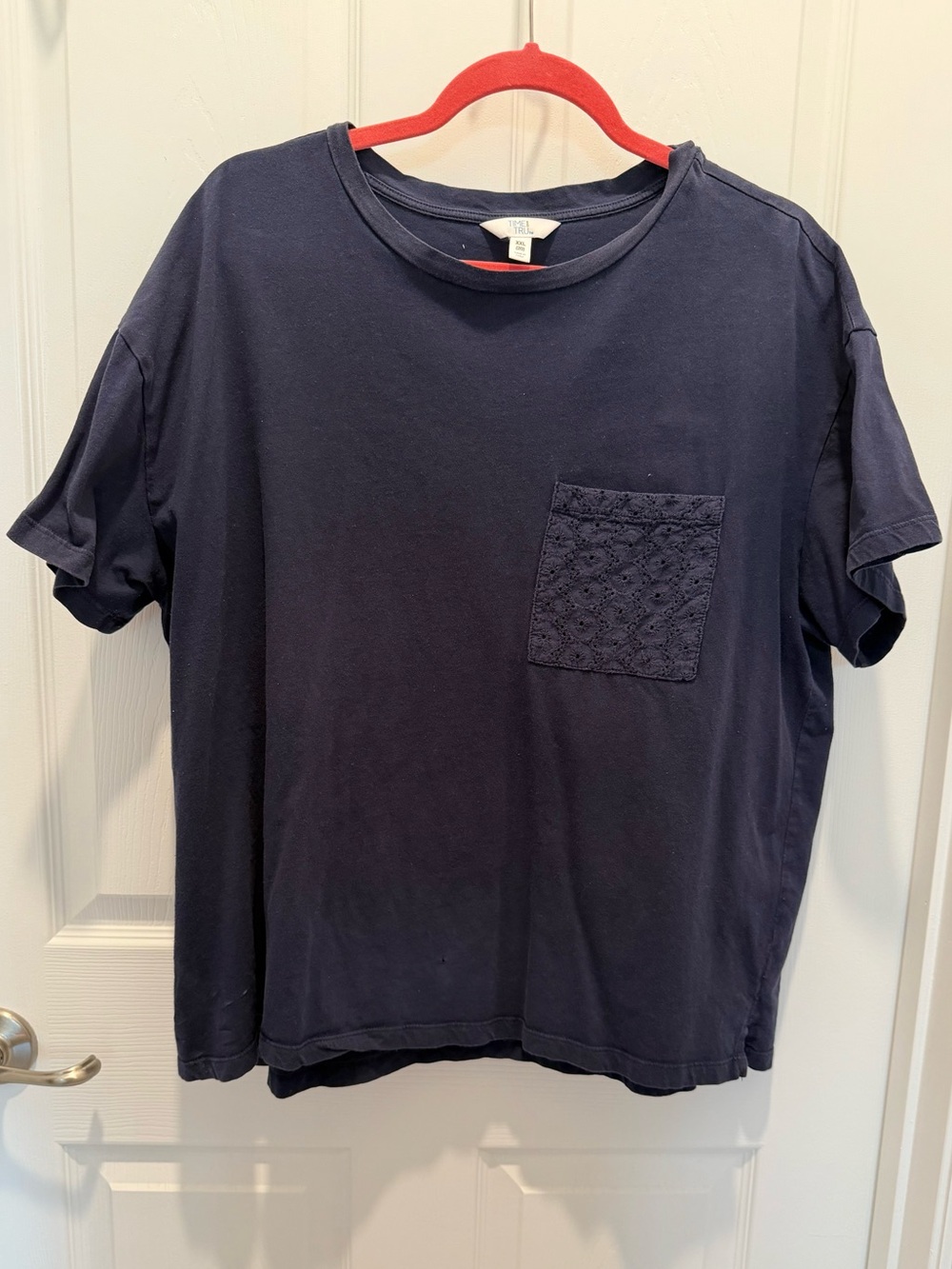 Time and Tru Navy Short-Sleeve Women's Tee with Lace Pocket